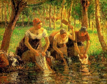 1895 Painting - laundring women eragny sur eptes 1895 Camille Pissarro